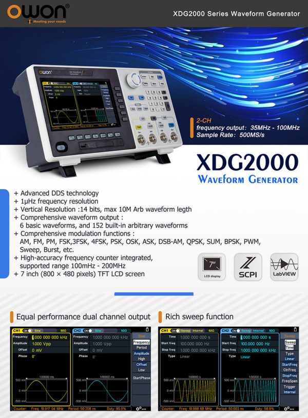 XDG2100 Generador De Funciones Owon 100 MHz 2 CH Modulación - Imagen 4