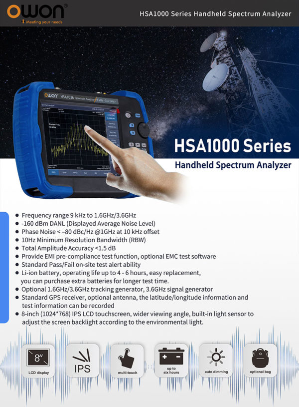 Analizador De Espectro Portátil Owon HSA1016-TG 9Hz-1.5GHz  + Generador Tracking - Imagen 2
