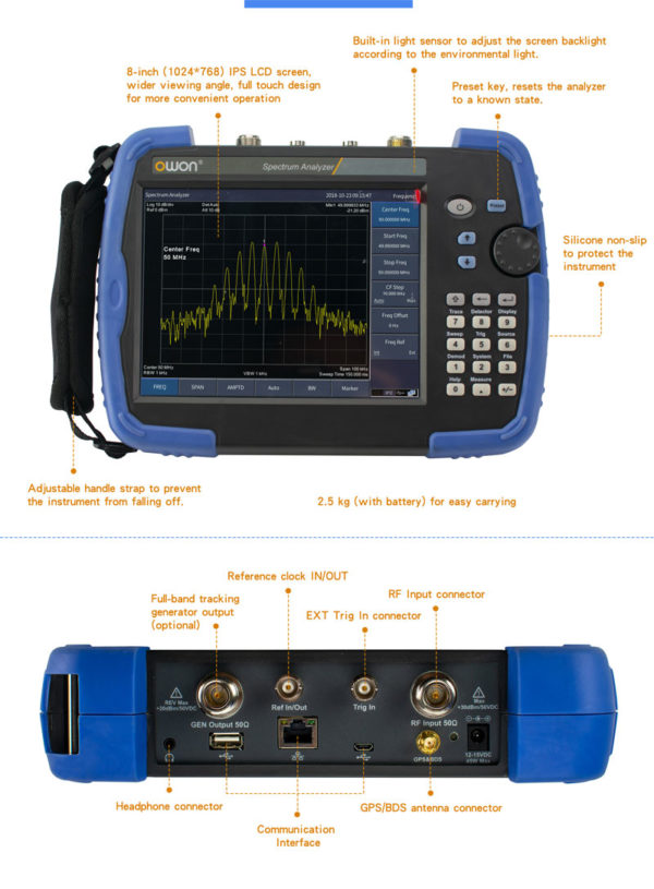 Analizador De Espectro Portátil Owon HSA1016-TG 9Hz-1.5GHz  + Generador Tracking - Imagen 3