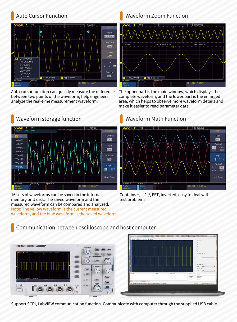 SDS1104 – Osciloscopio Digital Owon 100 MHz 4 CH – Cosmel Electrónica